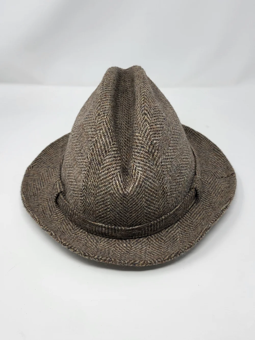 Unk Brown Herringbone Wool Trilby Hat